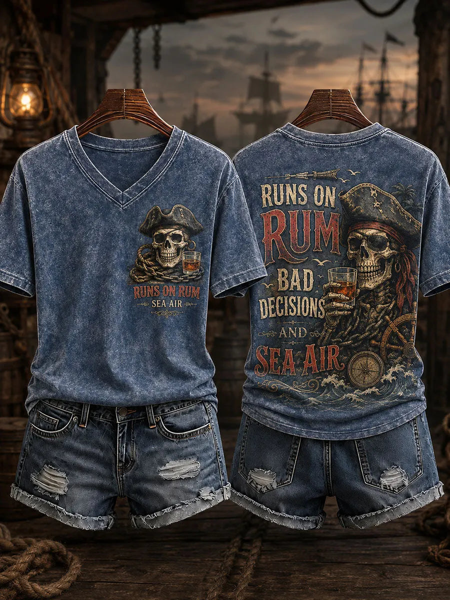 Women's "Runs On Rum Bad Decisions And Sea Air" V-neck T-shirts