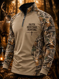 Men's Retro Hunting and Faith Casual Zipper Sweatshirt