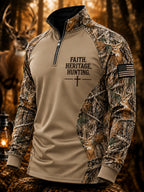 Men's Retro Hunting and Faith Casual Zipper Sweatshirt