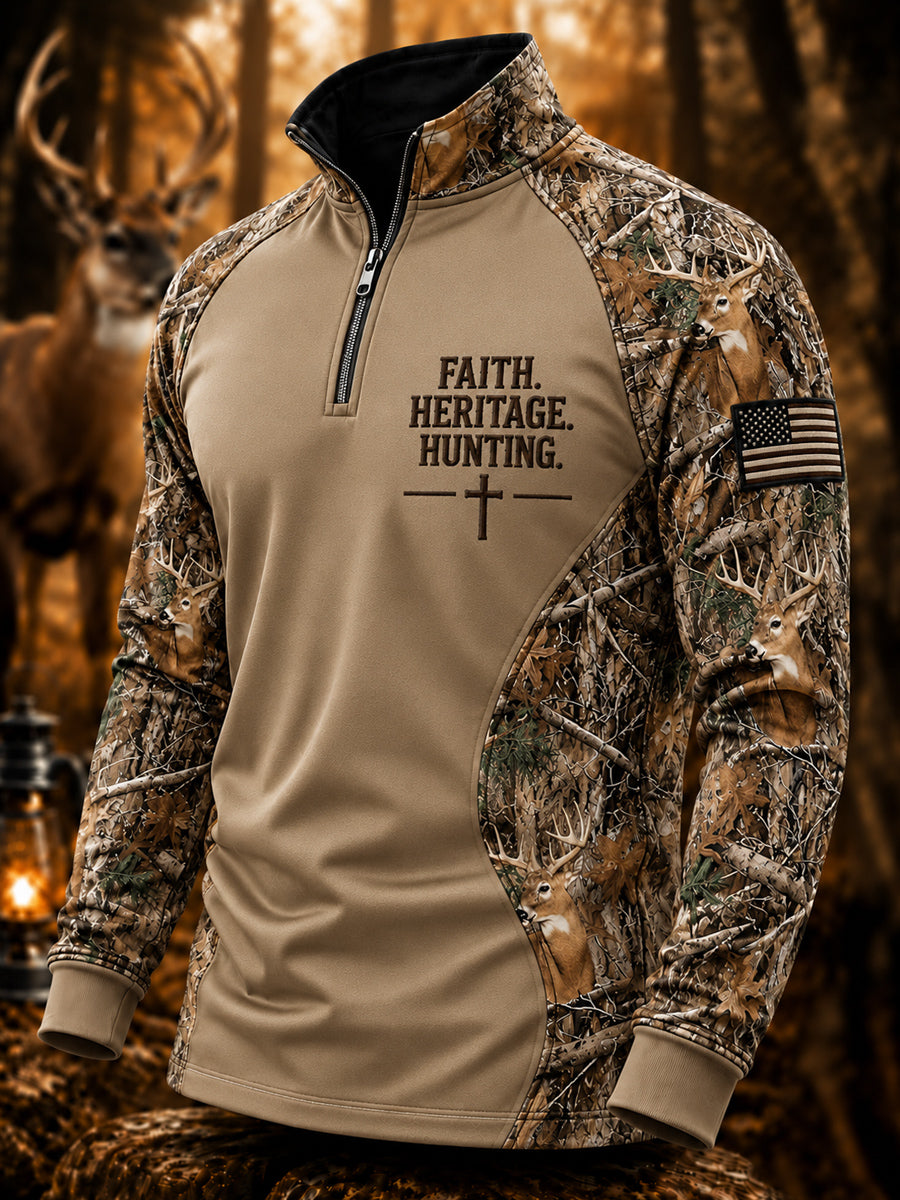 Men's Retro Hunting and Faith Casual Zipper Sweatshirt