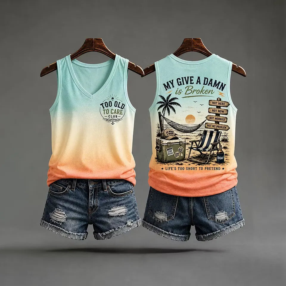 Women's "too old to care club" V-neck vests