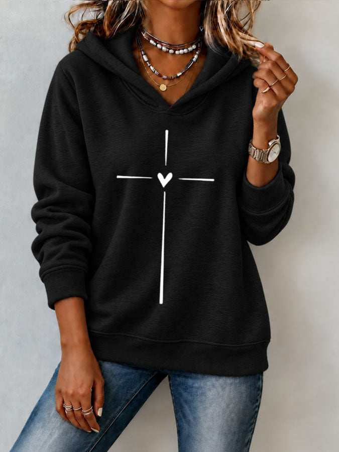 Women'S Cross Printed Hoodie