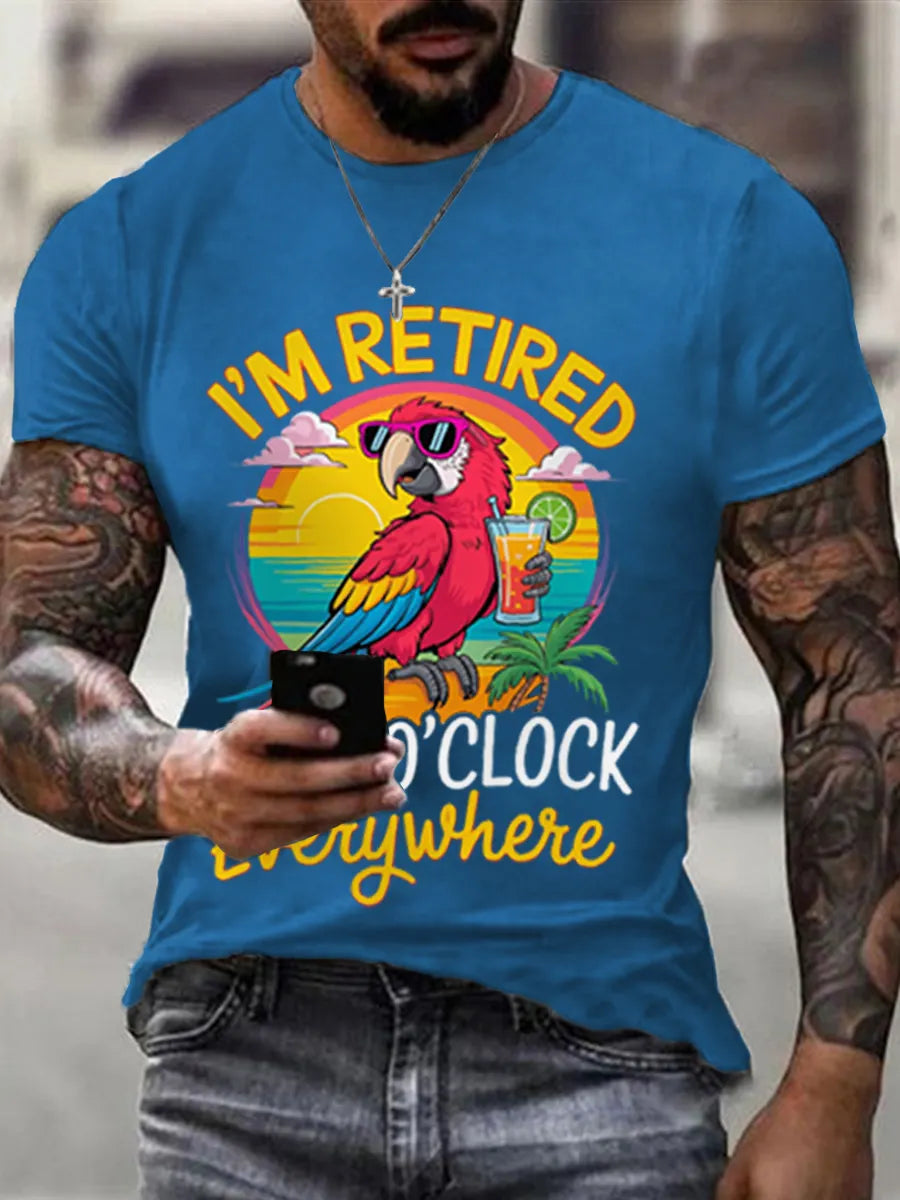 Men's Iâ€ ̃m Retired Itâ€ ̃s 5 O'clock Everywhere Parrot Print Casual Tee