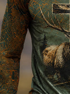 Men's Raglan Sleeve Finger Gloves Face Mask Vintage Wilderness Elk Cross Faith Print Sun Protection Clothing