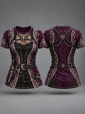 Women's Vintage-Style Pirate Art Print Casual T-Shirt