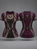 Women's Vintage-Style Pirate Art Print Casual T-Shirt