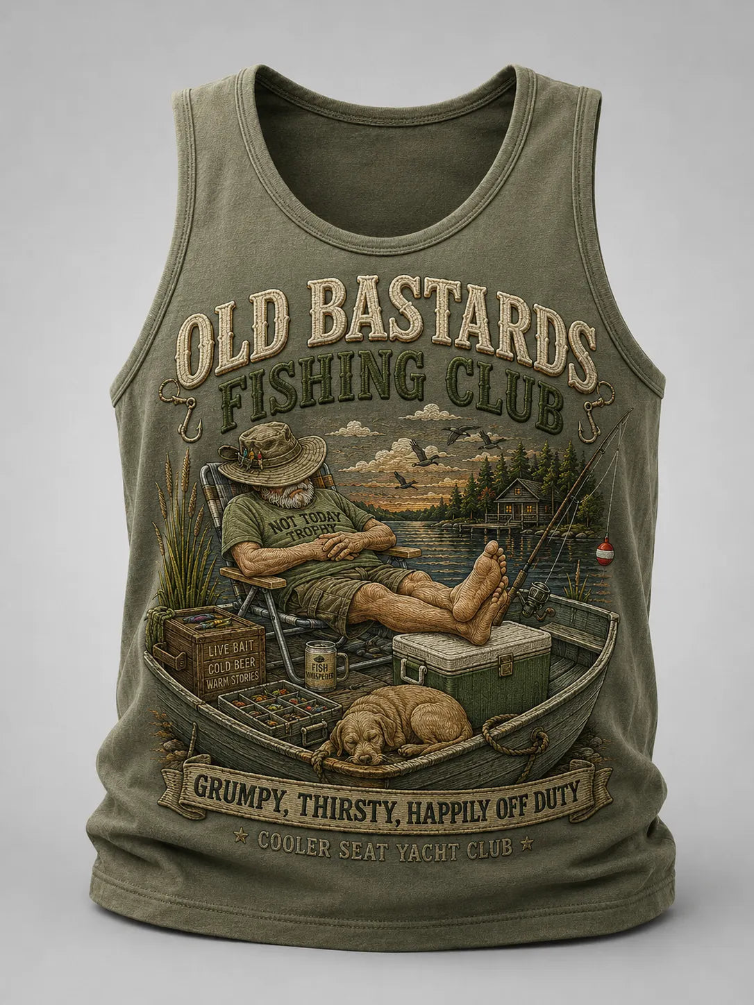 Men's Funny Old Bastards Fishing Club Lifetime Member Print Casual Tank Top