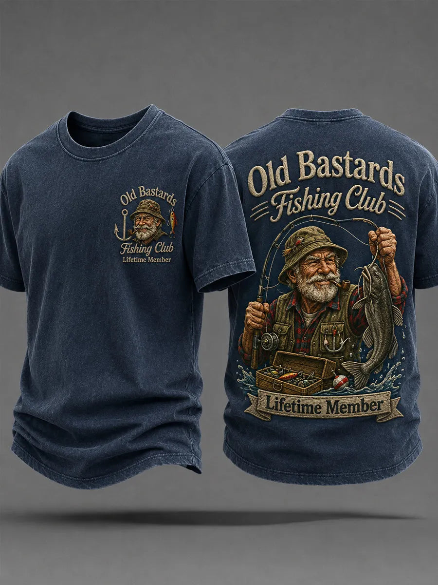 Men's Funny Old Bastards Fishing Club Lifetime Member Print Casual Tee