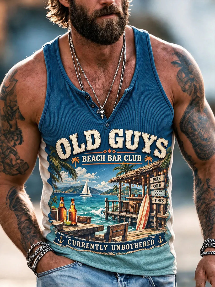 “Old Guys Beach Bar Club” Tropical Beach Bar Men’s Sleeveless Tank Top