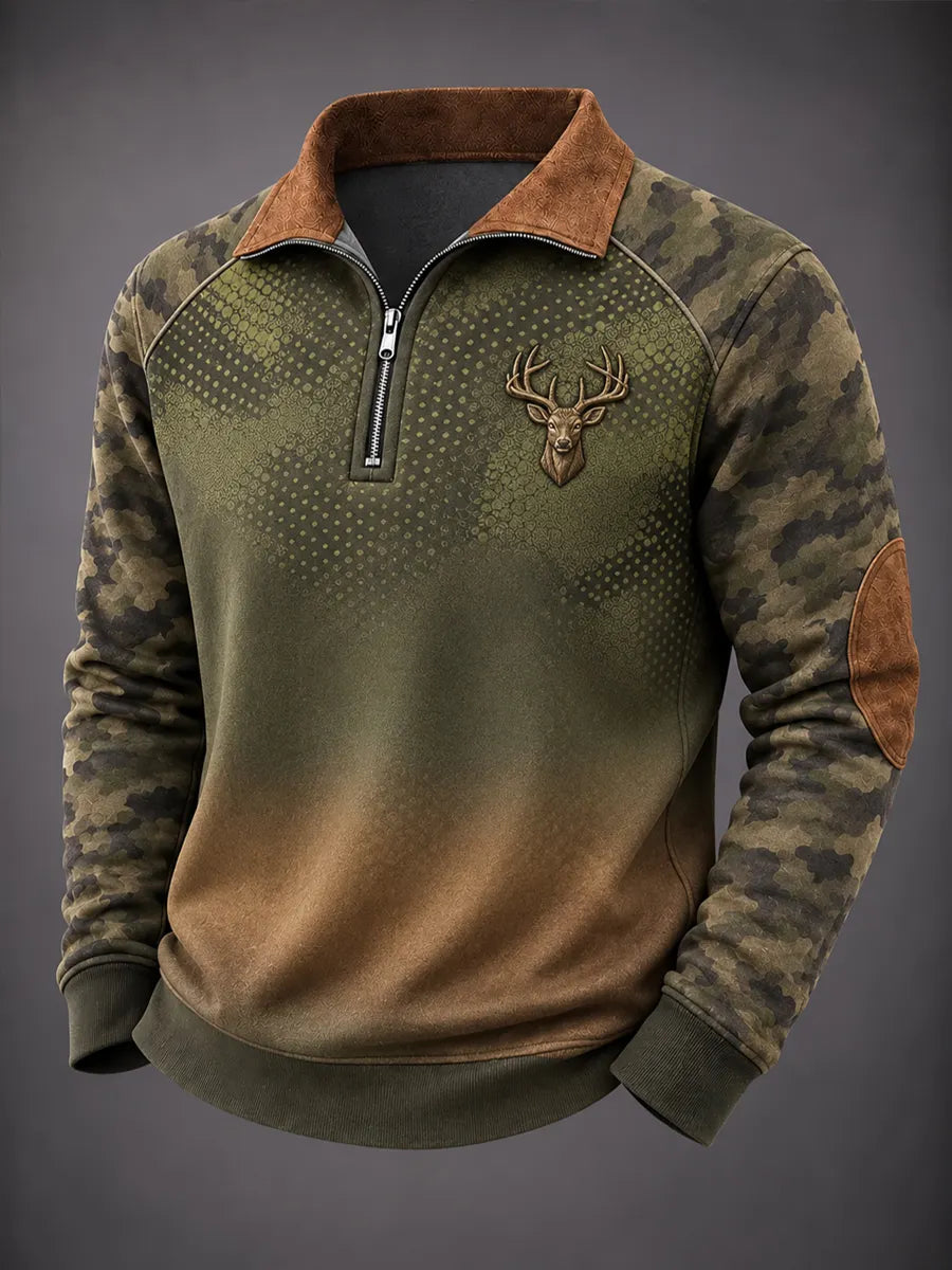 Men’s Retro Deer Hunting Art Printed Sweatshirt
