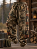 Men's Retro Hunting Culture Art Print Loose Drawstring Pants