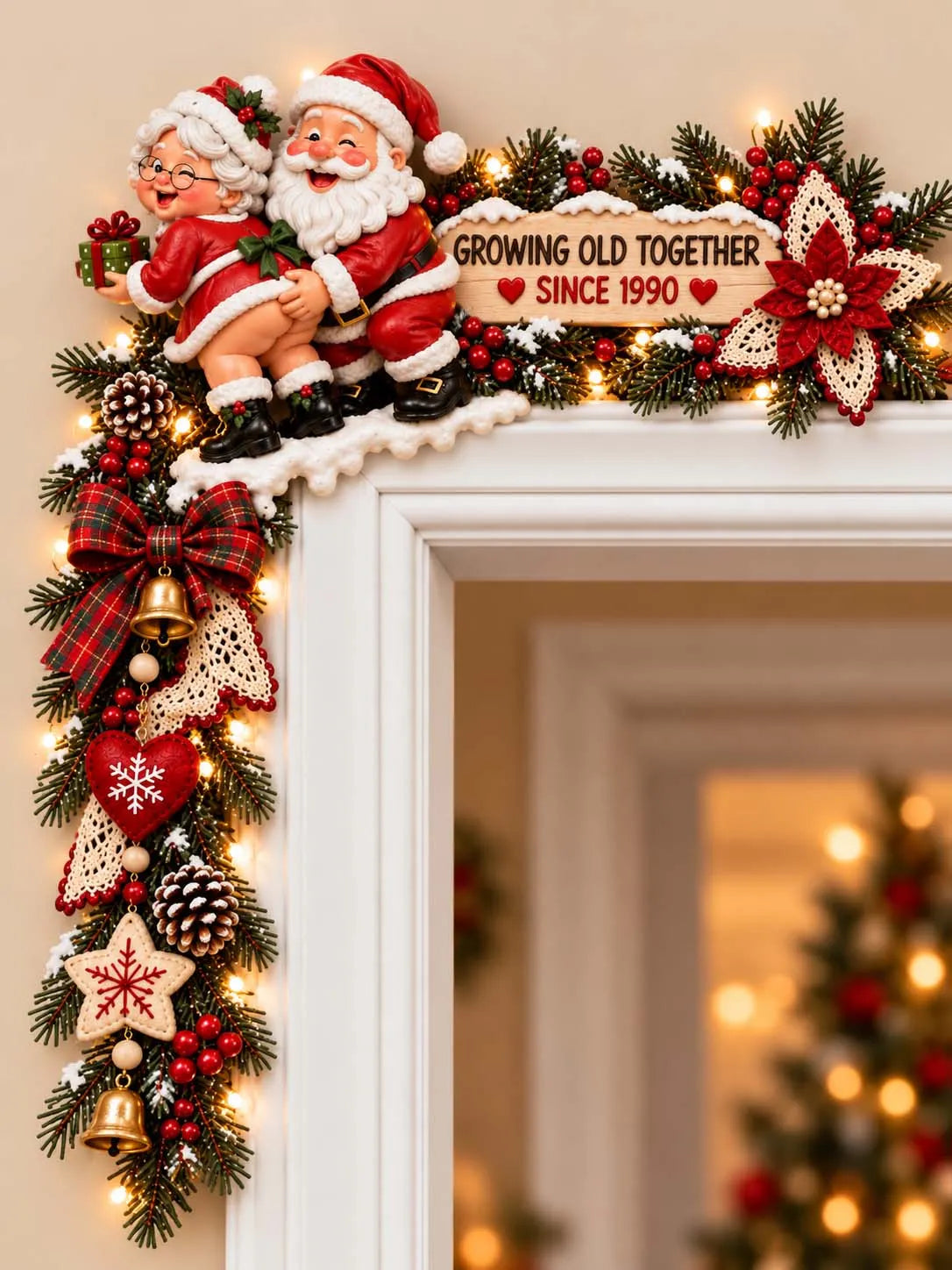 💖 "Growing Old Together" Santa Couple Door Corner Topper