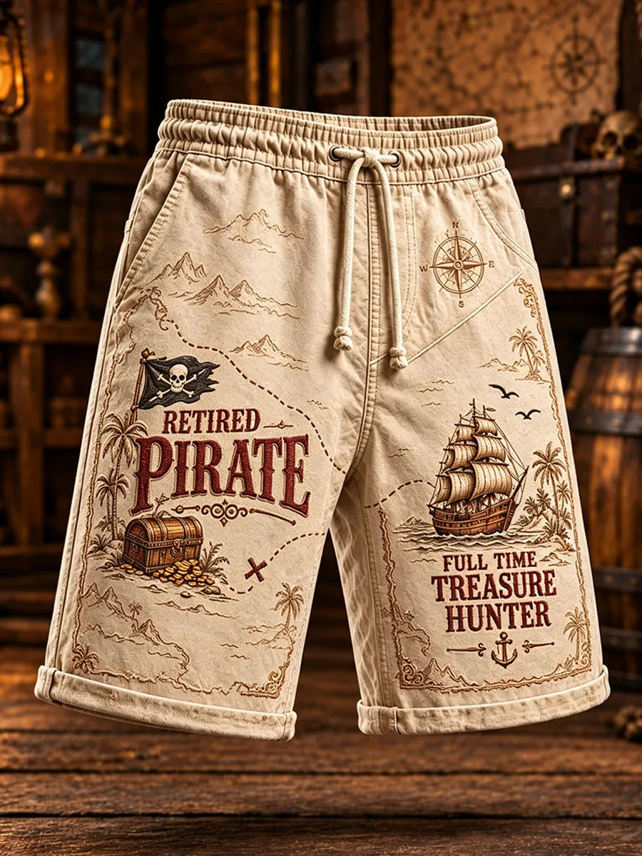 Men’s Vintage Retired Pirate Treasure Map Drawstring Shorts
