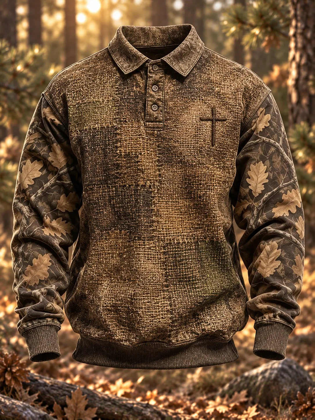 Men's Autumn/Winter Fleece-Lined Sweatshirt – "Jungle Faith" Camouflage Print