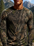 Men's Realistic Tree Bark Print Lightweight Thermal Long Sleeve T-Shirt