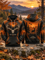Men's Retro Hunting Culture Print Casual Hoodie