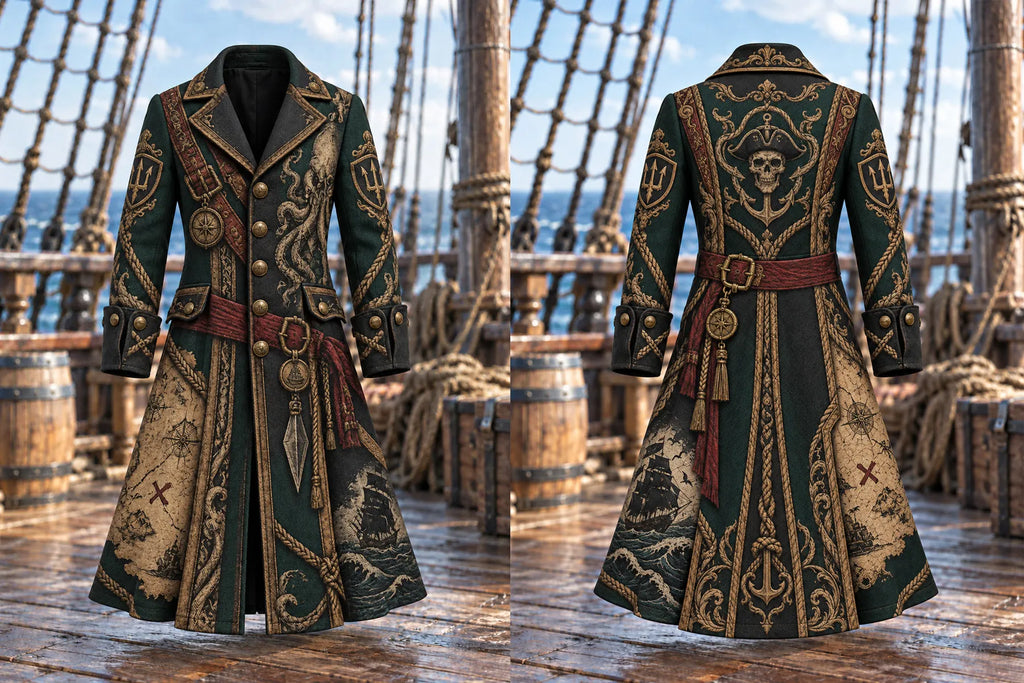 Men’s Fun Pirate-Themed Art Graphic Coat