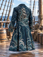 🌊 Men's Kraken & Ghost Ship Pirate Trench Coat