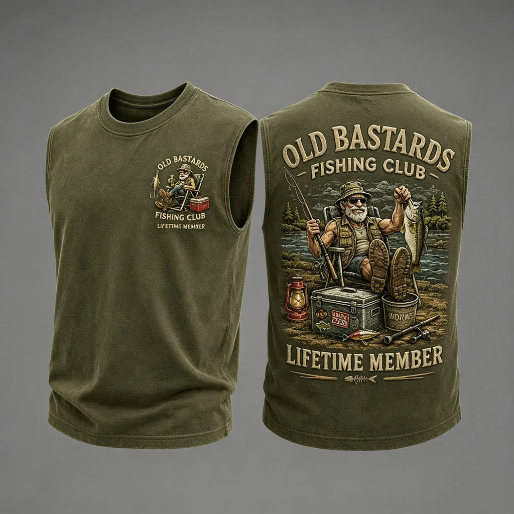 Men's Funny Old Bastards Fishing Lifetime Club Member Print Casual Tank Top