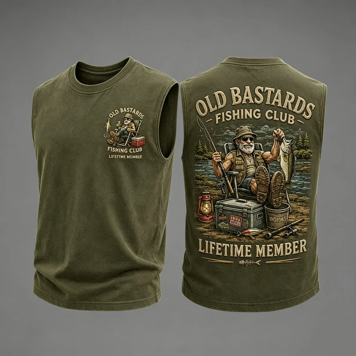 Men's Funny Old Bastards Fishing Lifetime Club Member Print Casual Tank Top