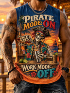 Men’s Pirate Mode On, Work Mode Off Skeleton Rum Sleeveless T-Shirt