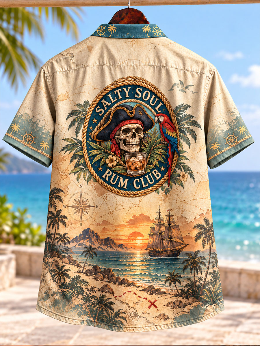 Pirate Rum Club Lace-Up Short Sleeve Shirt