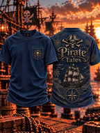 🏴‍☠️ Vintage Pirate Tales Graphic Denim T-Shirt