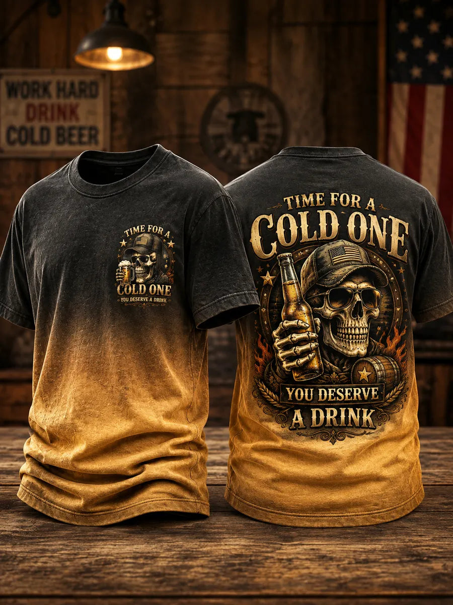 Men’s Retro Time for a Cold One Somewhere Printed T-Shirt