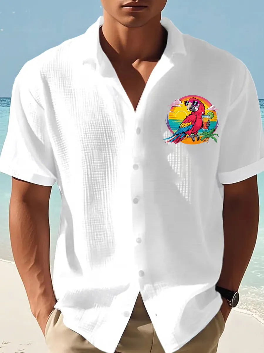 Men's I'm Retired It's 5 O'clock Everywhere Parrot Print Casual Waffle Short-Sleeve Top