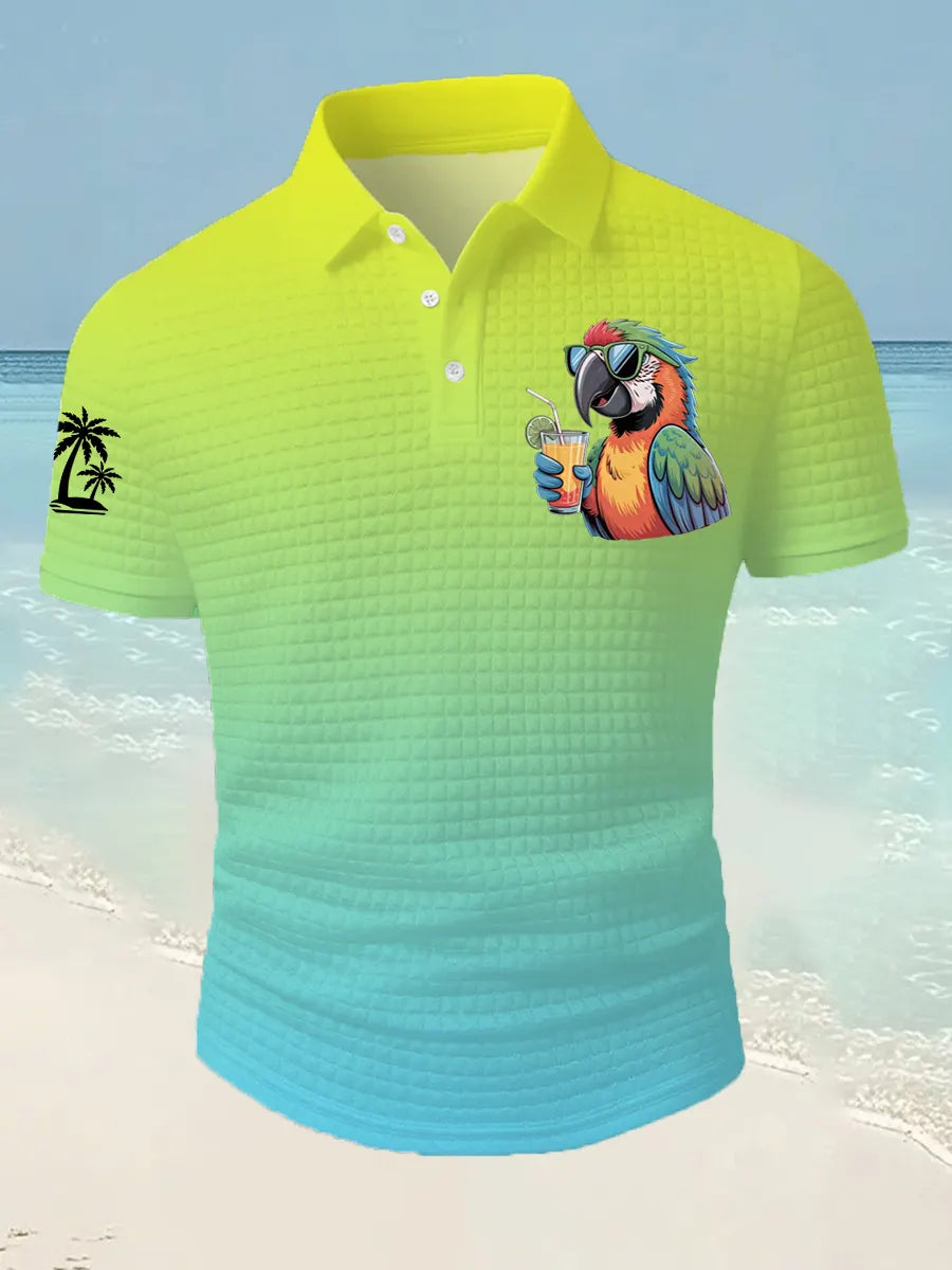 Men's I'm Retired It's 5 O'clock Everywhere Parrot Print Casual Waffle Short-Sleeve Top