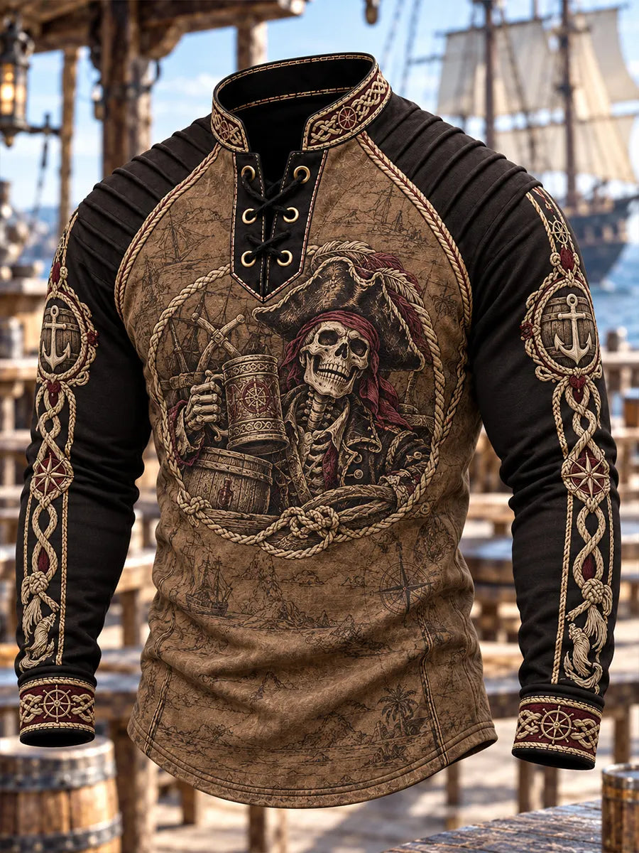 🍻 Men's Tavern Pirate Captain & Beer Henley Shirt