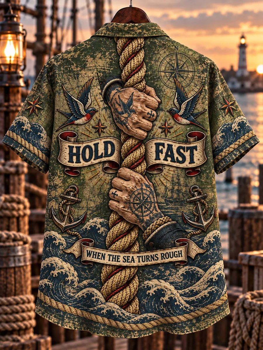 ⚓ HOLD FAST Sailor Soul Men's Vintage Tattoo Graphic Hawaiian Shirt