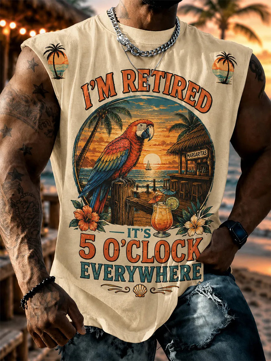 Men's I'm Retired It's 5 O'clock Everywhere Parrot Print Casual Vest
