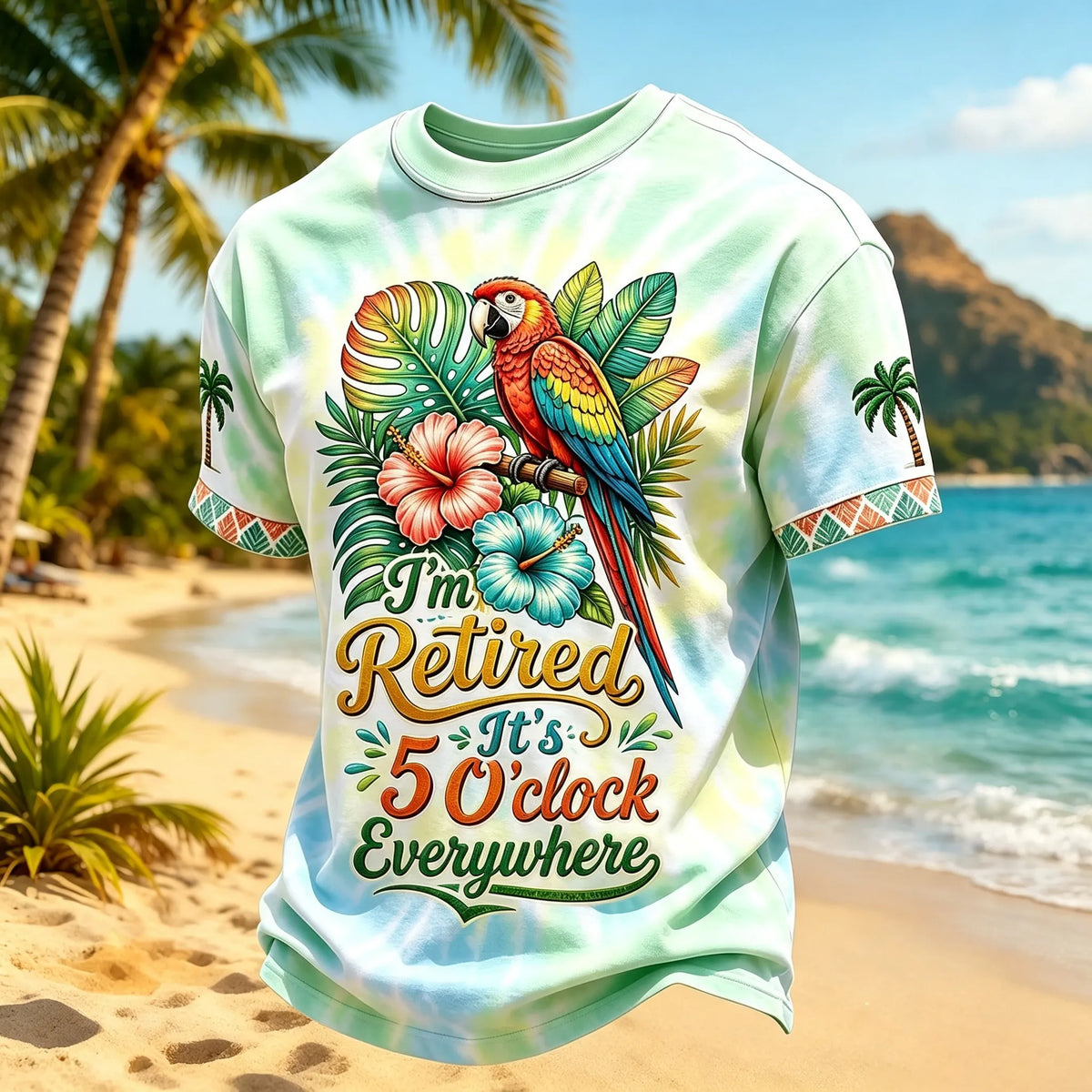 Men's  I'm Retired It's 5 O'clock Everywhere Parrot Print Short Sleeve  T-shirt