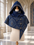 👑 Royal Azure Hooded Cape – Navy Blue & Gold Fleur-de-Lis Medieval Fantasy Cloak