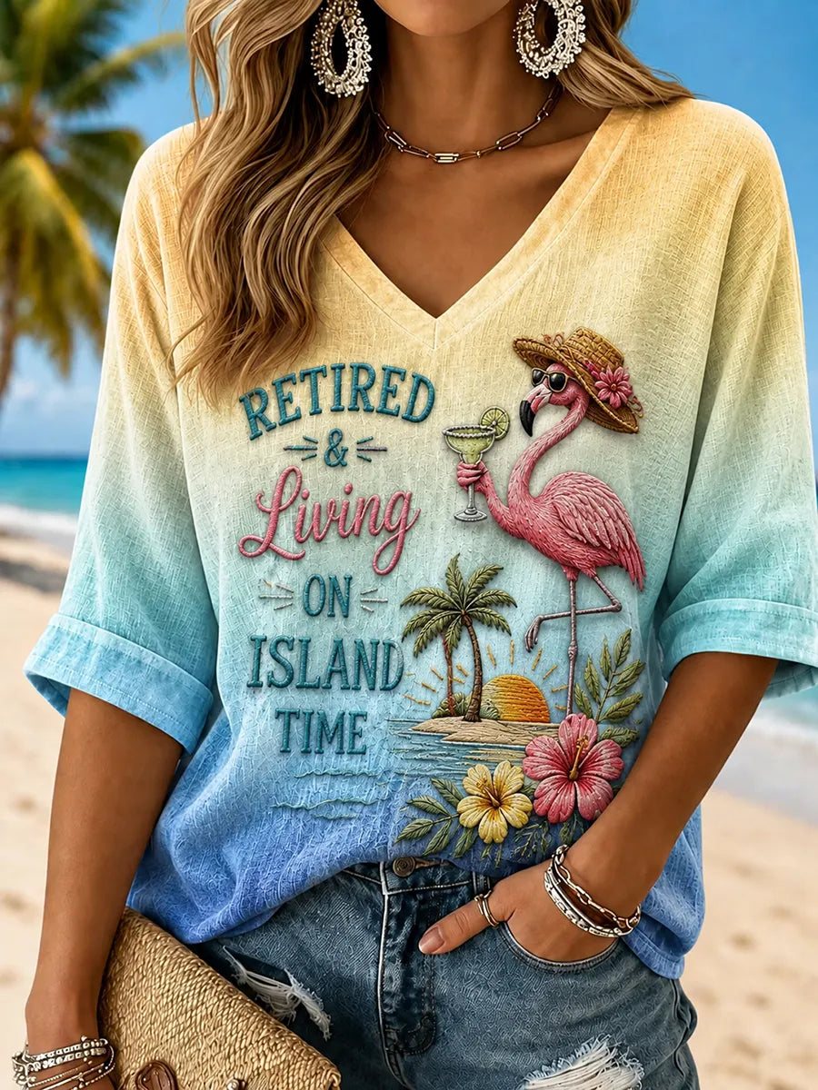 Women's Retirement Life Series Mid-Length Sleeve V-Neck T-Shirt