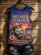 Women’s Retired Teacher Vacation Graphic V-Neck Tank Top