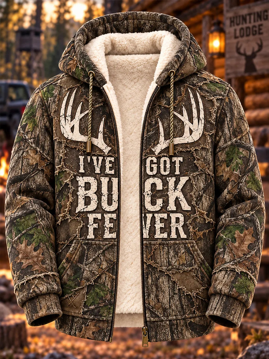Mountain Forest Buck Vintage Hunting Sherpa-Lined Hoodie