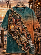 Men’s Pirate Octopus Rum Nautical Graphic Pocket T-Shirt