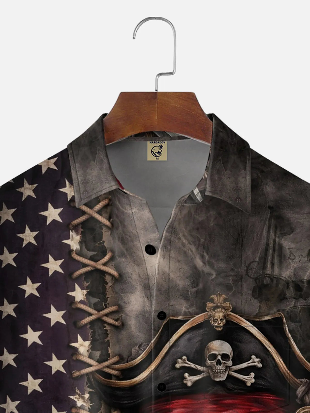 Moisture-Wicking U.S. Independence Day Flag & Pirate Theme Chest Pocket Festive Hawaiian Shirt