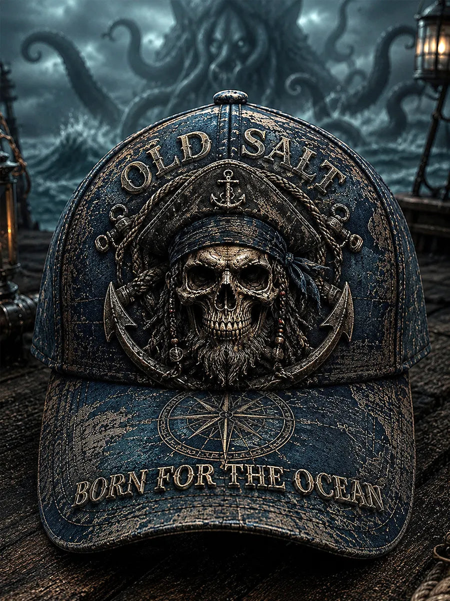 Retro “OLD SALT“ Captain Art Printed Baseball Cap