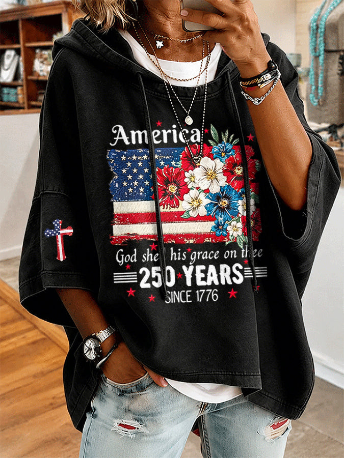 Women'S America Flag Printed Super Large Hoodie
