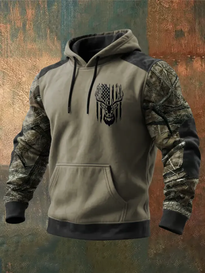 Men's Vintage Western Elk Print Hoodie