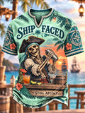 Ship Faced Still Afloat Pirate Skeleton Tropical Cocktail T-Shirt