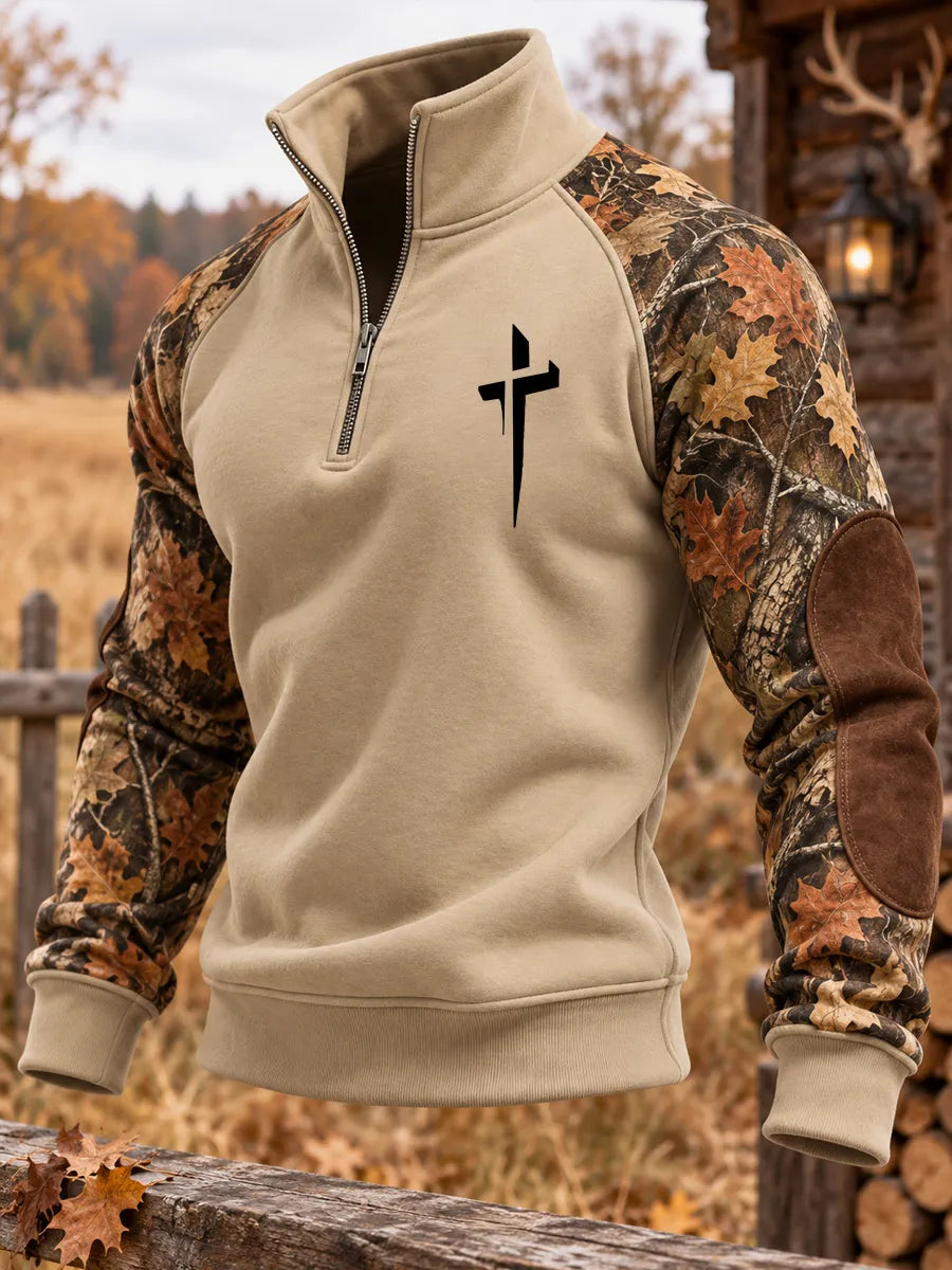 Retro Hunting Culture Faith Print Casual Zip-Up Sweatshirt