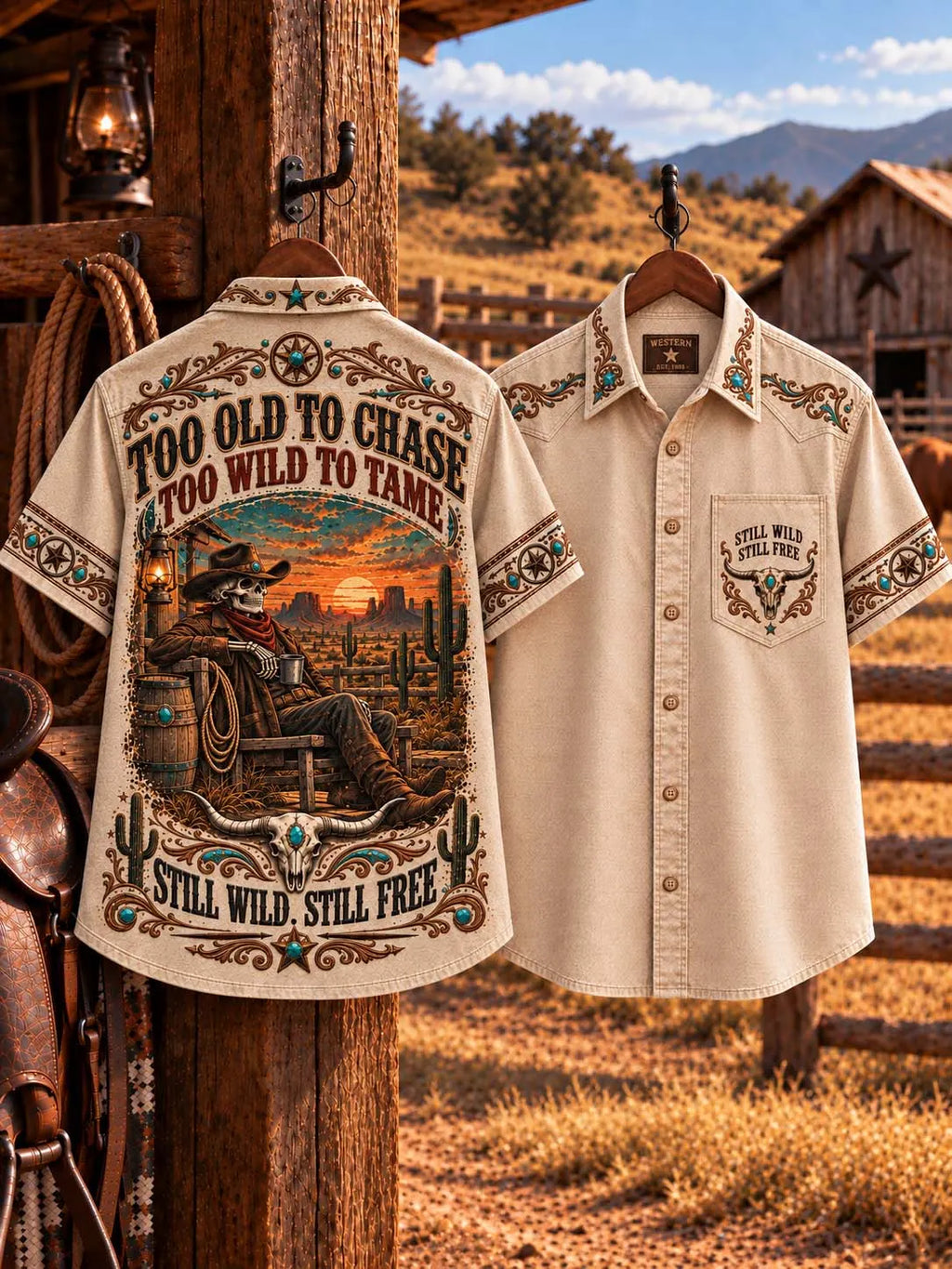 ⭐ Too Old to Chase Still Wild Still Free Turquoise Cowboy Shirt