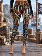Women's Vintage-Style Pirate Art Print Casual Leggings