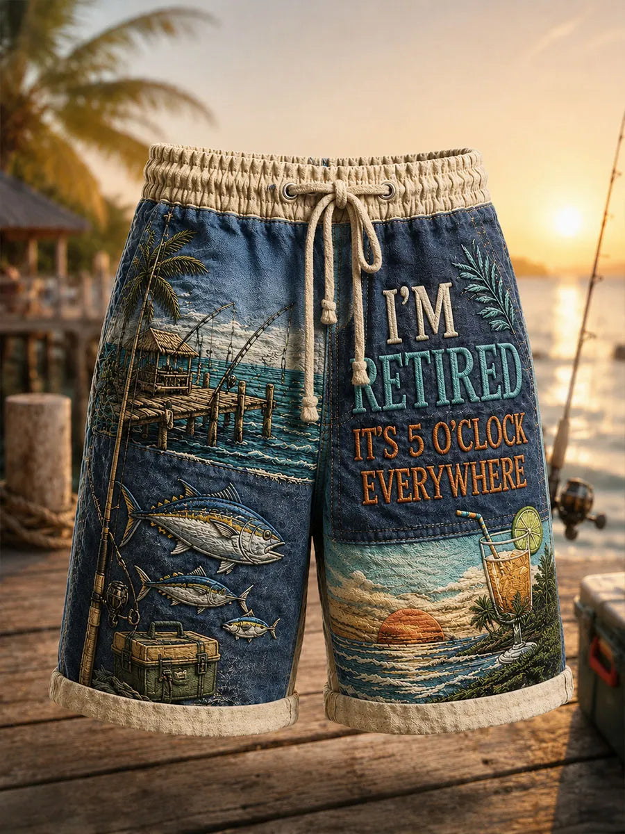 Retired Seaside Fishing Vacation Men’s Drawstring Shorts