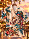 Men's Vintage Skeleton Pirate Christmas Treasure Chest Print Short Sleeve Shirt