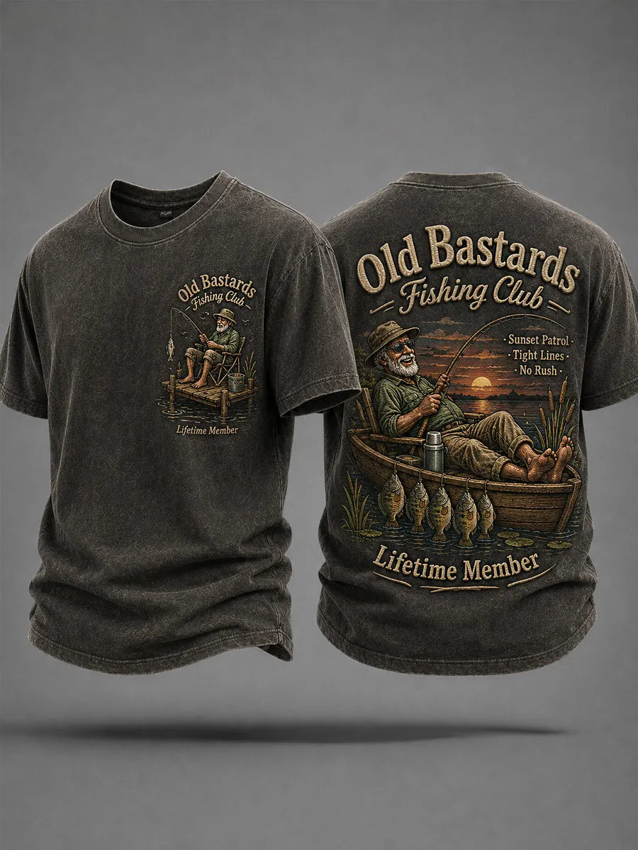 Men's Funny Old Bastards Fishing Club Lifetime Member Print Casual Tee